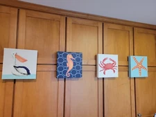 Set of Four Oopsy Daisy Canvas Sea Creatures Artwork