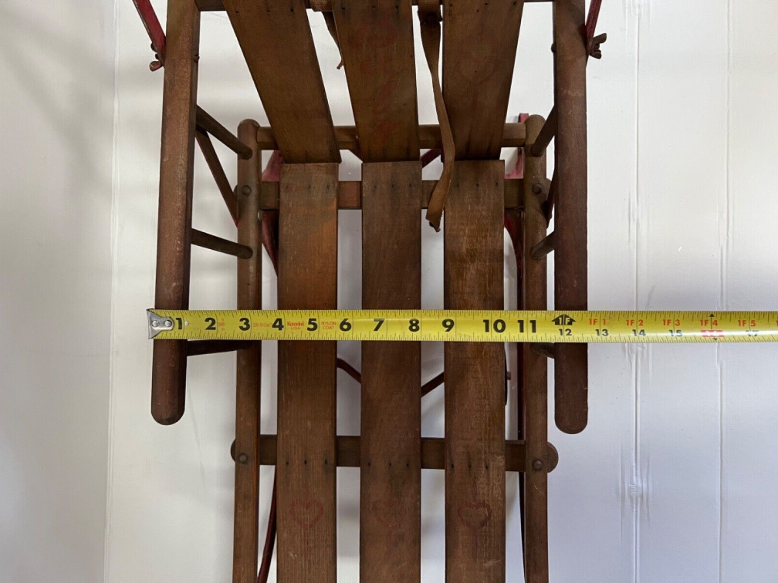 Vintage Antique Wood Baby Child Sled Back Rest with Metal Runners