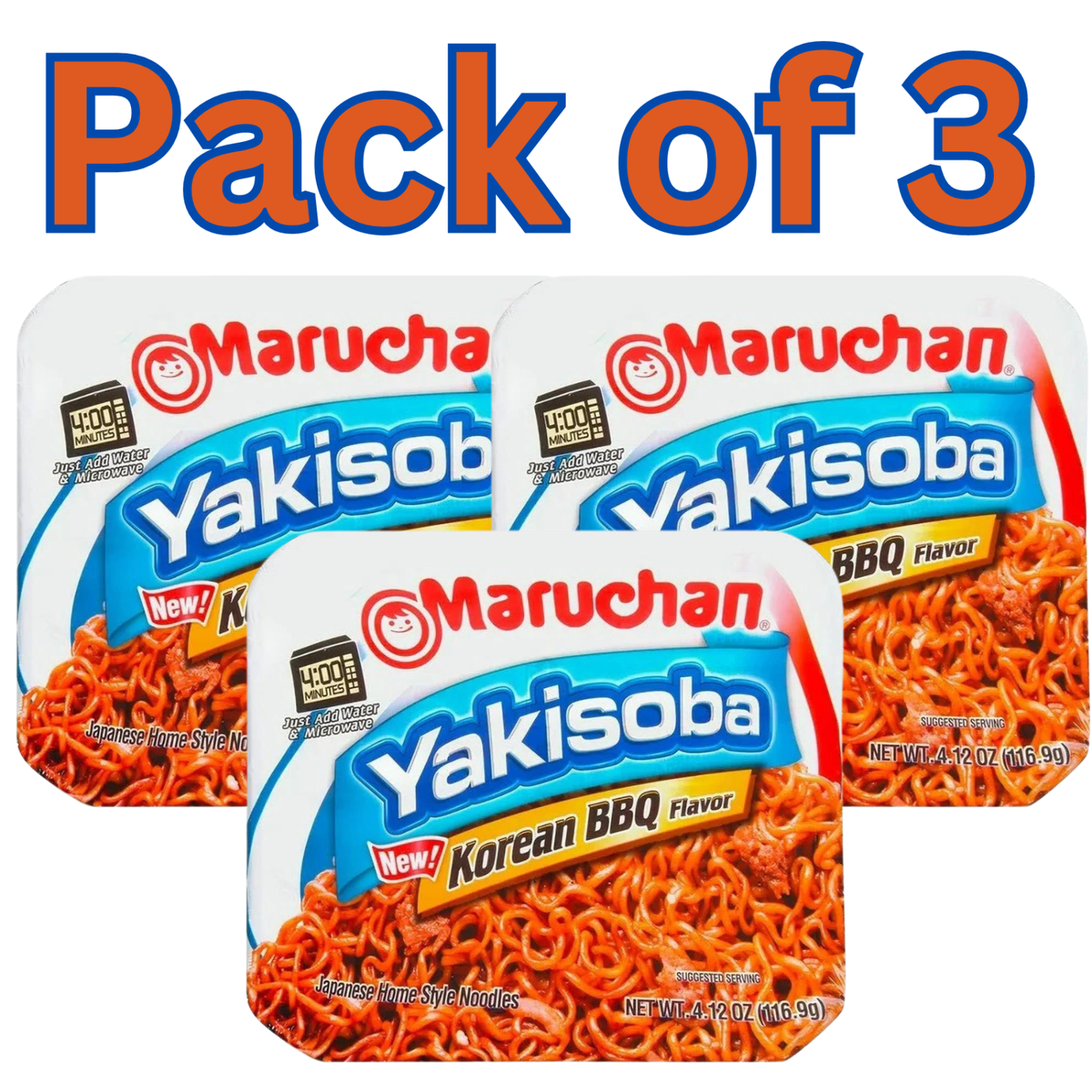 Maruchan Yakisoba Korean BBQ Flavor Noodles 4.12oz Pack of 3