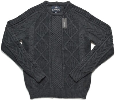 Buffalo By David Bitton Mens $99 Charcoal Gray Acrylic Cable Knit Sweater  XL