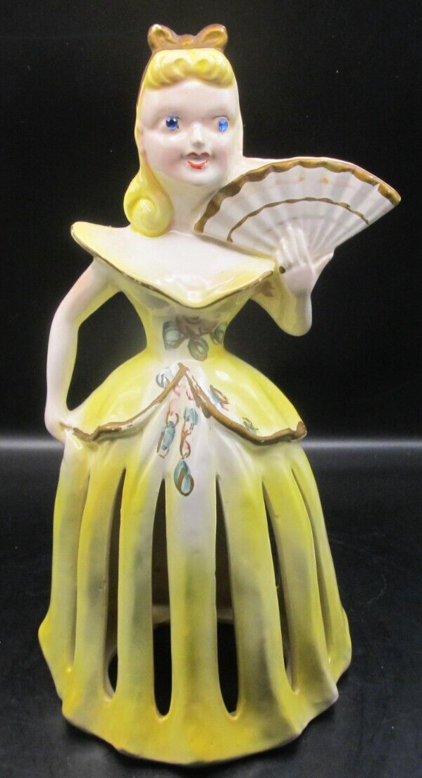 Vintage 1950's Kreiss & Company Yellow Ceramic Lady Napkin Holder
