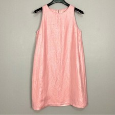 LOFT Linen Blend Shift Dress Women’s Size 8 Shimmer Back Cutout Lagenlook Pink