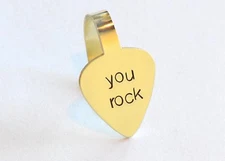 Thumb Pick Handstamped with You Rock in Brass – Custom Thumb and Finger Style Gu