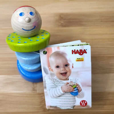 Haba Wood Clutching Rattle Infant Baby Fidget Toy Colorful Discs