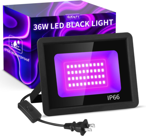 36W LED Black Light IP66 Waterproof, Outdoor Blacklight Flood Light with Plug+Sw