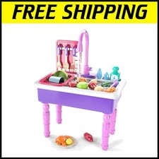 Kids Kitchen Play Sink with Real Faucet Cooking Utensils Set - 9.7 x 15.6 in