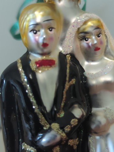 Bride & Groom Blown Glass Christmas Ornament Wedding Gift Cake Topper - Picture 3 of 9