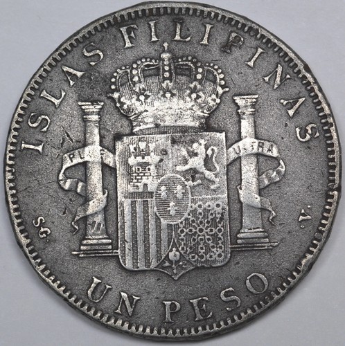 1897 Spanish Philippines 1 Peso Silver Coin Circulated - Picture 2 of 2