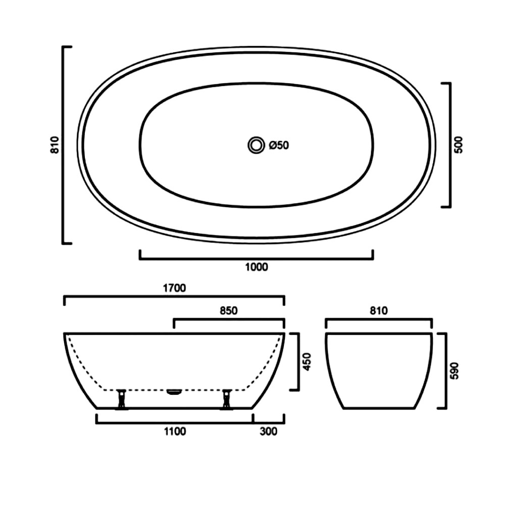1700*810*590 mm Full Matte Black Free Standing Bath Tub No Overflow eBay