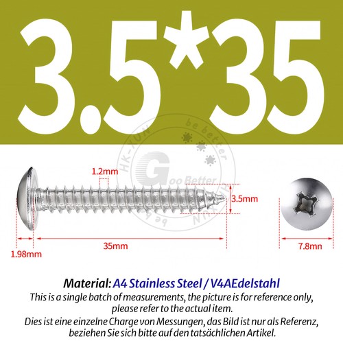 316 A4 Stainless Steel Phillips Pan Head Self Tapping Screws Tappers Pozi Pili - Picture 36 of 90