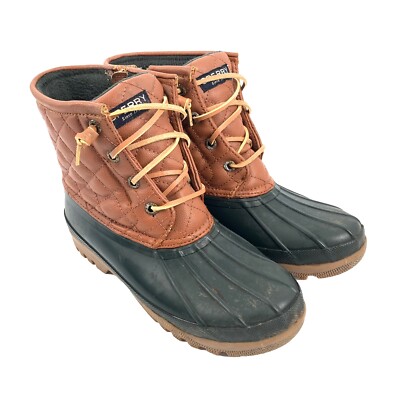 $160 Sperry Saltwater Quilted Duck Boots Size Womens Brown Black  Waterproof