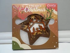 CREAWOO NATIVITY SCENE WOODEN STAR SHAPED 4.75" ORNAMENT NIB (CB1347)