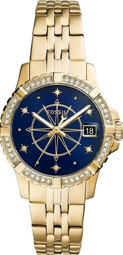 Fossil Blue Dial Gold-Tone Stainless 