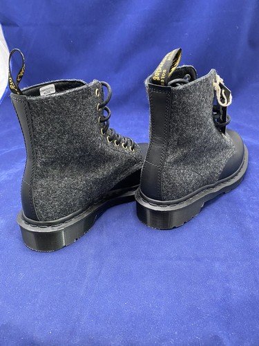 Dr. Martens 1460 Pascal Boots Black Leather Charcoal Gray Wool Made England - Picture 10 of 22