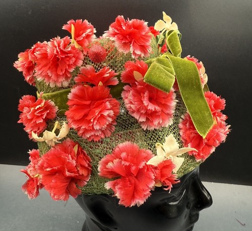 Bintage 1950’s Vincent de Koven Mesh Flower and Berry Ladies Hat Unique - 第 5/8 張圖片