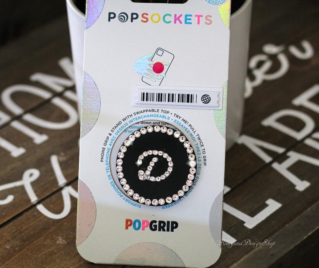 Handmade Bling Black Popsocket made with Clear Swarovski Crystals-image