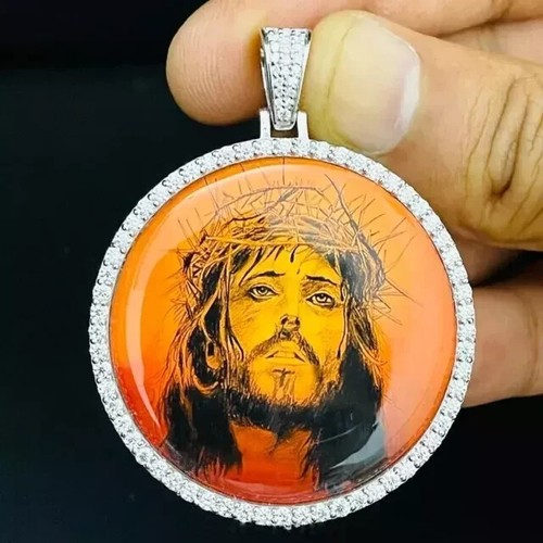 2Ct Round Real Moissanite Custom Jesus Face Men's Pendant 925 Sterling Silver - Picture 7 of 9