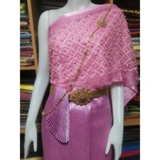 Thai Traditional Wedding Dress Cloth Skirt Top Asia Pink2Color Not include jewer