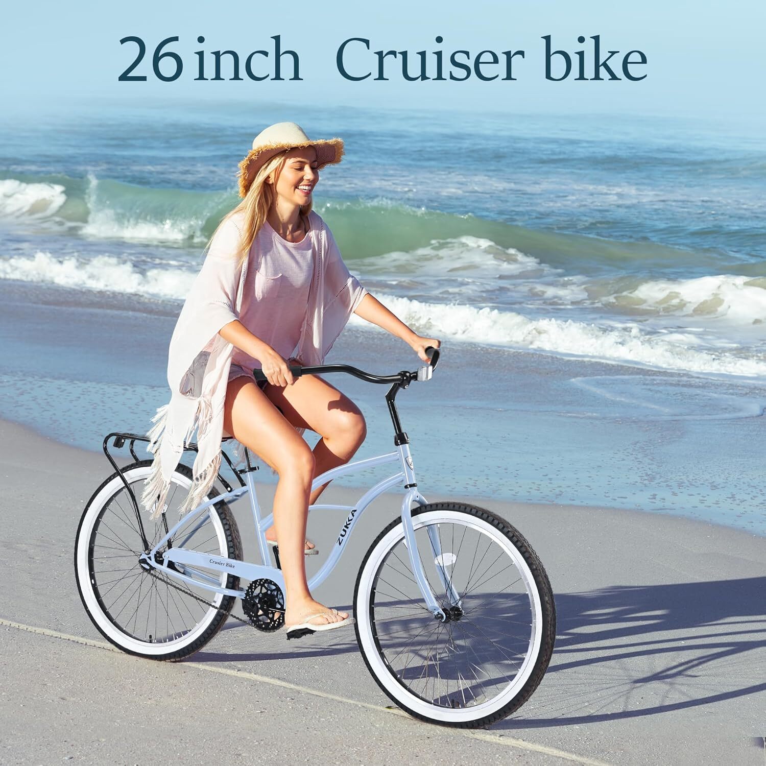 26" Beach Cruiser Bike Single Speed Steel Frame Bicycles w/Rear Rack for Adult