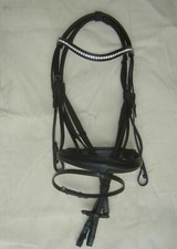 Leather Bridle Wave Crystal Curve shape Crank Cavesson Noseband with Flash