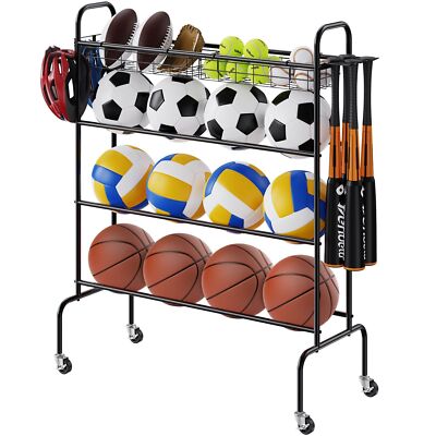 4-Layers Rolling Basketball Shooting Training with Wheels Hooks and Baskets