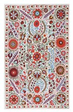 4.7x6.9 Ft Silk Hand Embroidered Suzani Bed Cover, Decorative Uzbek Wall Hanging