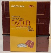 NEW Memorex DVD-R 10-Pack Memory Keeper Box w Slim Jewel Cases DVDs