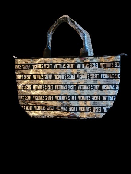 Sac Weekender Victoria's Secret Avec Paillettes – Grand Modèle Tote Noir/argent – 2 Pièces (sac + Pochette) – Neuf Avec étiquettes