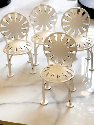 Dollhouse Miniature White Metal Garden Cafe Chairs Lot of 4 1:6