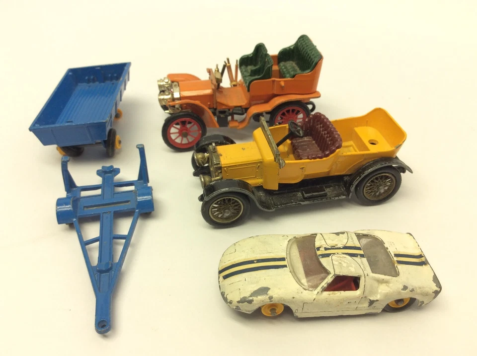 Lot Vintage Toy Cars 1911 Daimler Lesney 1903 Fiat 16/24 Hay Trailer Ford G.T. - Image 3 of 4