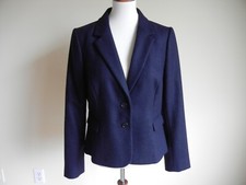 Hobbs London Hackiness Wool Blazer Single Breasted Two Button Navy SZ 12 Women's