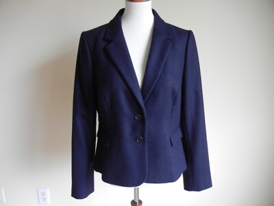 Hobbs London Hackiness Wool Blazer Single Breasted Two Button Navy SZ 12 Women's