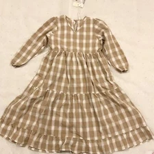 NWT Rylee Cru gillian dress putty plaid cotton 8-9y
