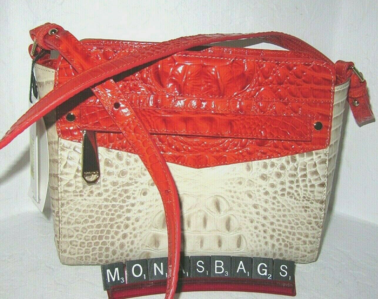 Brahmin New Carrie Crossbody Handbag Embossed Leather Orange Vanilla NWT 235 eBay