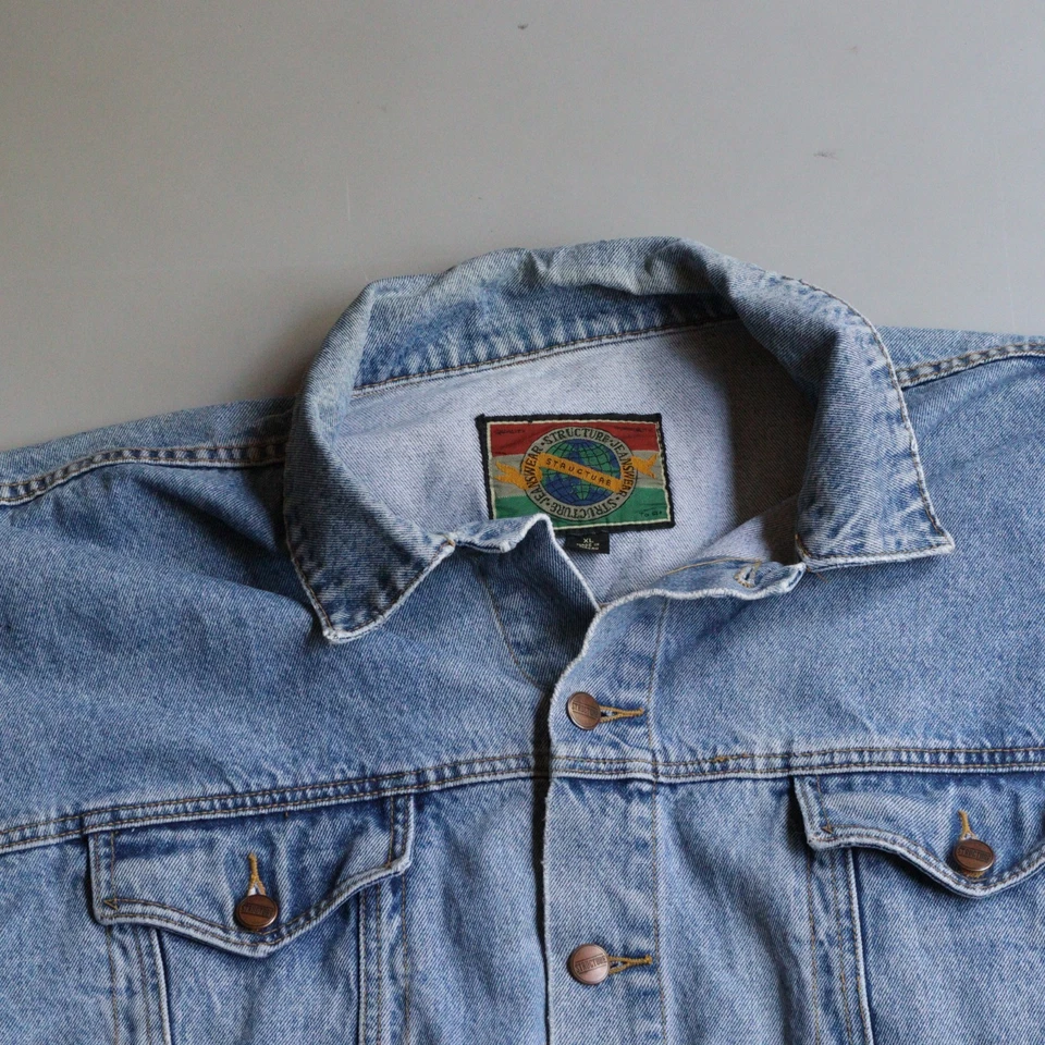 Vintage Structure Denim Jean Jacket Mens XL Jean Jacket Loose Oversized 1990s - Image 2 of 4