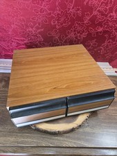 Vtg 80s 90s woodgrain vhs videocassette tape holder box storage 2 drawer case 22