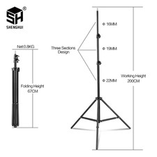 200Cm Photography Tripod Light Stands with 1/4 Screw Head Adjustable Light Stand