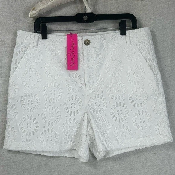 Lilly Pulitzer Gretchen Highrise 5" Blanco Ojales Floral Encaje Corto 14 Preppy Nuevo con Etiquetas Foto 3 de 4