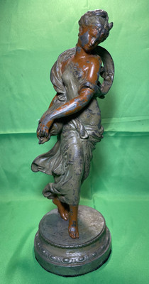Antique Painted Hebe Greek Goddess Holding Urn White Metal Spelter Statuette