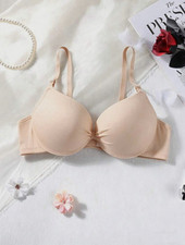 Women s Beige Solid T-Shirt Bra 36B Padded Underwire Adjustable Hook Eye