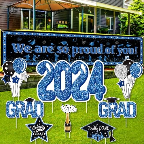 Large Graduation Decorations Class of 2024 Yard Sign - 8Pcs Glitter Congrats - Foto 2 di 8