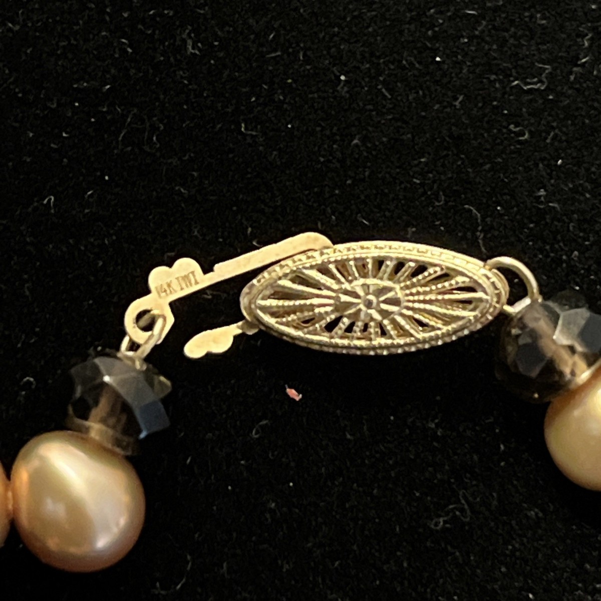 Vintage IWI 14K Yellow Gold  Champagne Pearl Smokey Quartz Cluster 17” Necklace View 6