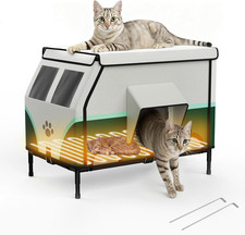 Heated Cat House for outside Winter, Weatherproof Elevated Outdoor Cat House, In