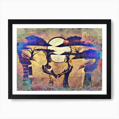 Afrikanisches Afrika Kunst Gemälde Zeichnung gerahmt Wandbild Poster Leinwanddruck Bild