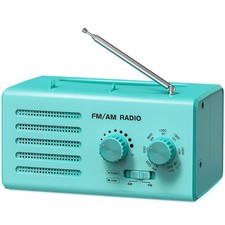 "AM FM Portable Radio, Wall/Battery Powered, Loud Speaker, Cyan"
