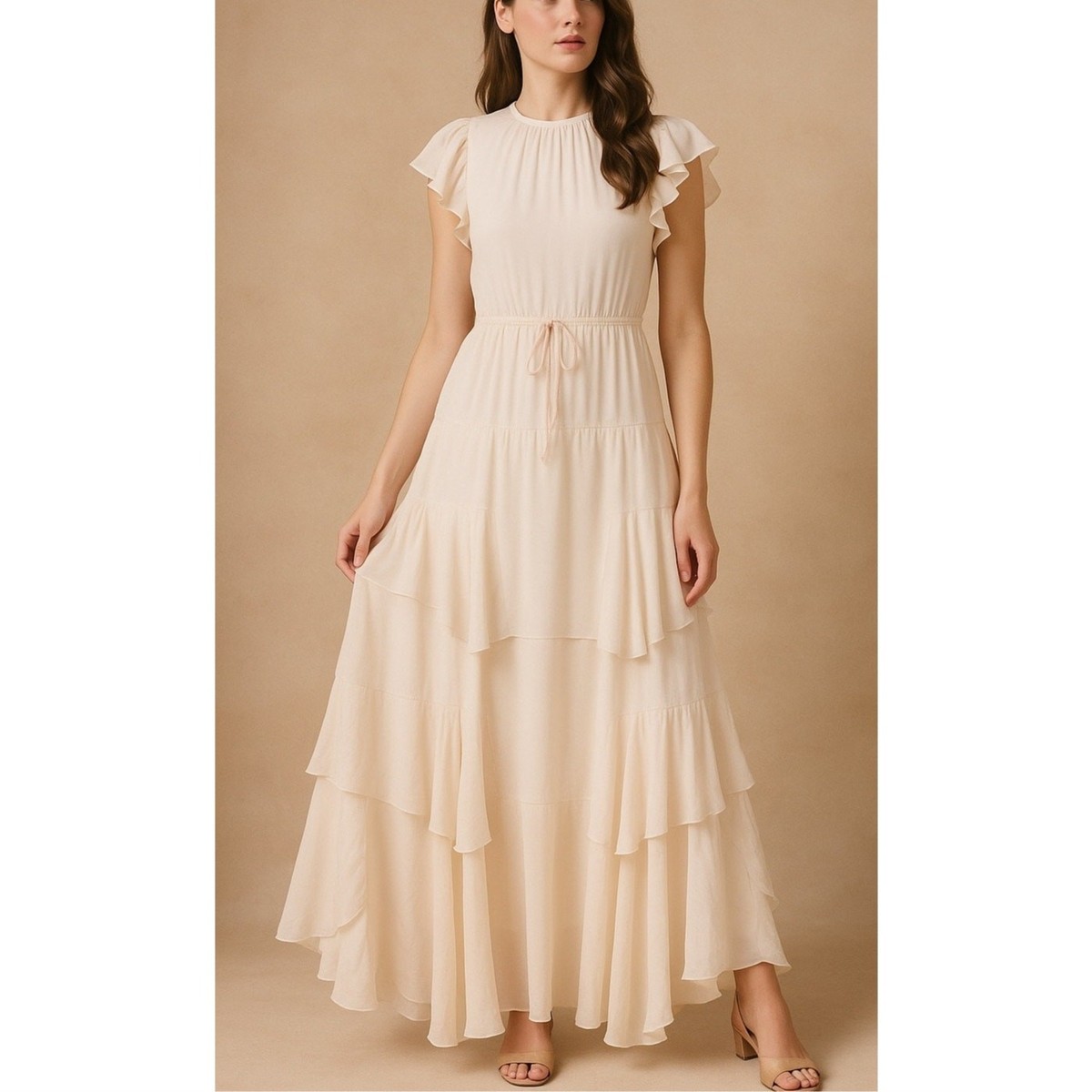 LoveShackFancy Coquette Ruffle Tiered Maxi Dress Medium Ivory Romantic  Bridal