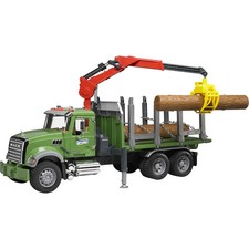bruder 02824 MACK Granite Holztransport-LKW, Ladekran, Greifer + 3 Baumst&auml;mme