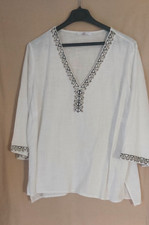 Emilia Lay Peter Hahn Tunika Bluse weiß Applikation V Ausschnitt 3/4 Ärmel gr 50
