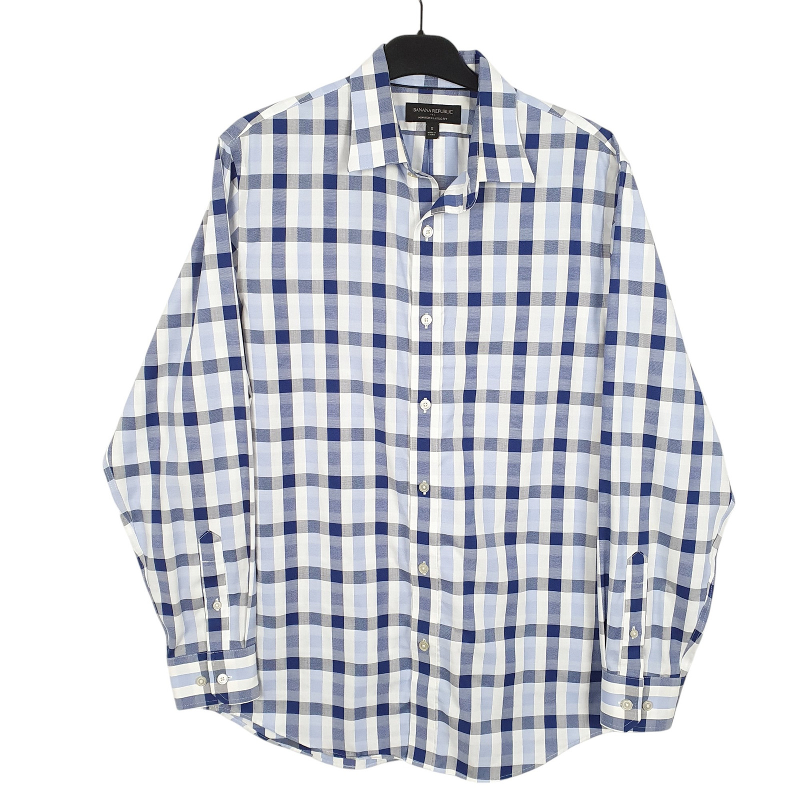 BANANA REPUBLIC Blue Check Shirt Long Sleeve Casual Cotton Mens S