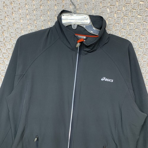 Asics Windbreaker Jacket Men’s Size L Full Zip And Pockets Black Water Wind - Picture 2 of 14